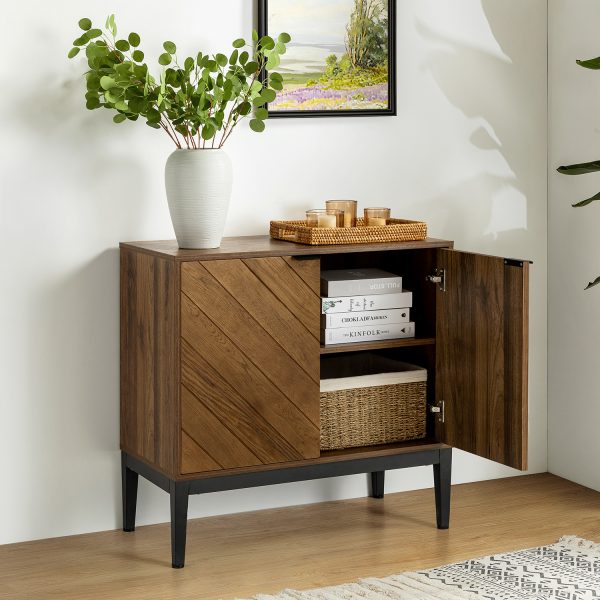 Paschall Walnut 2 Door Herringbone Accent Storage Cabinet 3