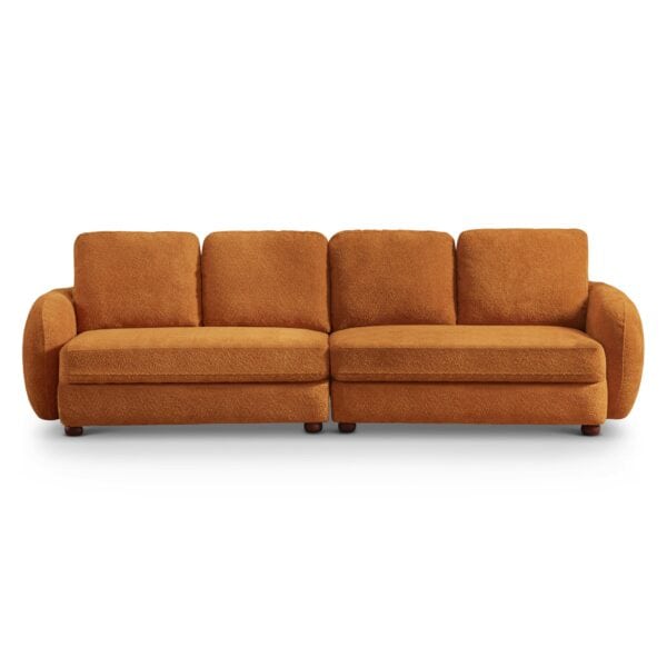 Orange Boucle Fabric Sofa with Solid Wood Legs