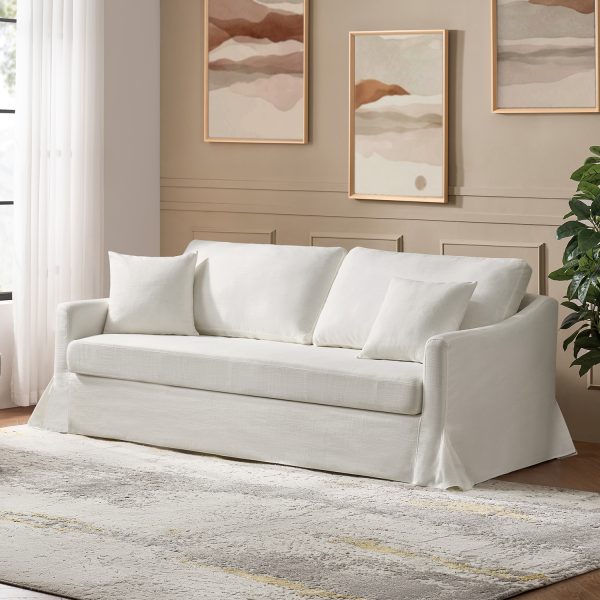 Patrice White Slipcovered Sofa with Storage and Washable Covers