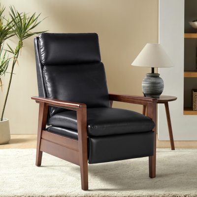 Patrick Black Vegan Leather Mid-Century Modern Manual Recliner
