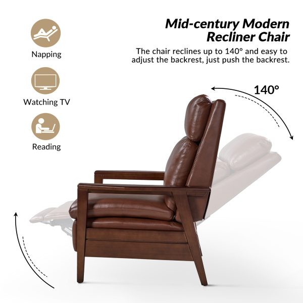 Patrick Brown Vegan Leather Solid Wood Mid Century Manual Recliner 2