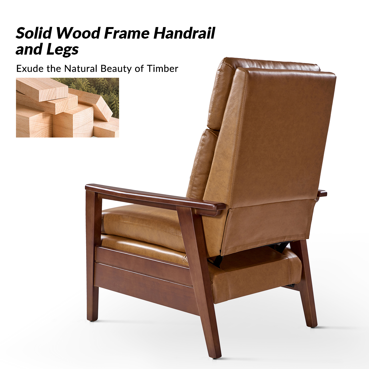 Patrick Camel Vegan Leather Mid-Century Modern Manual Recliner 5 Patrick Camel Vegan Leather Mid-Century Modern Manual Recliner - Image 5