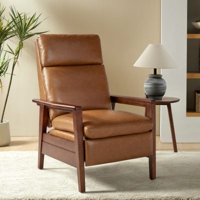 Patrick Camel Vegan Leather Mid-Century Modern Manual Recliner
