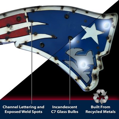 Patriots Lighted Recycled Metal Logo Sign NFL Officially Licensed