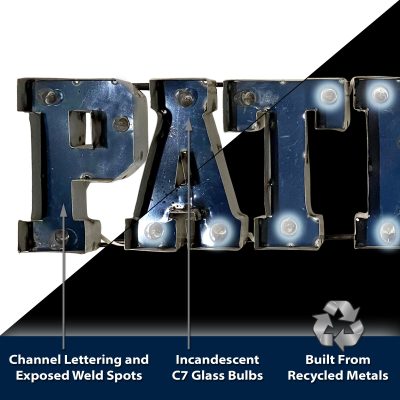 Patriots Lighted Recycled Metal Wordmark Logo Sign NFL Licensed