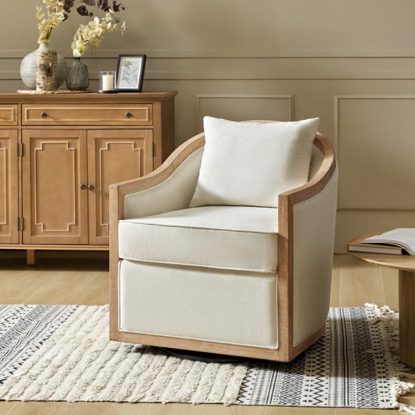 Paul Ivory Farmhouse Solid Wood Swivel Barrel Chair 1
