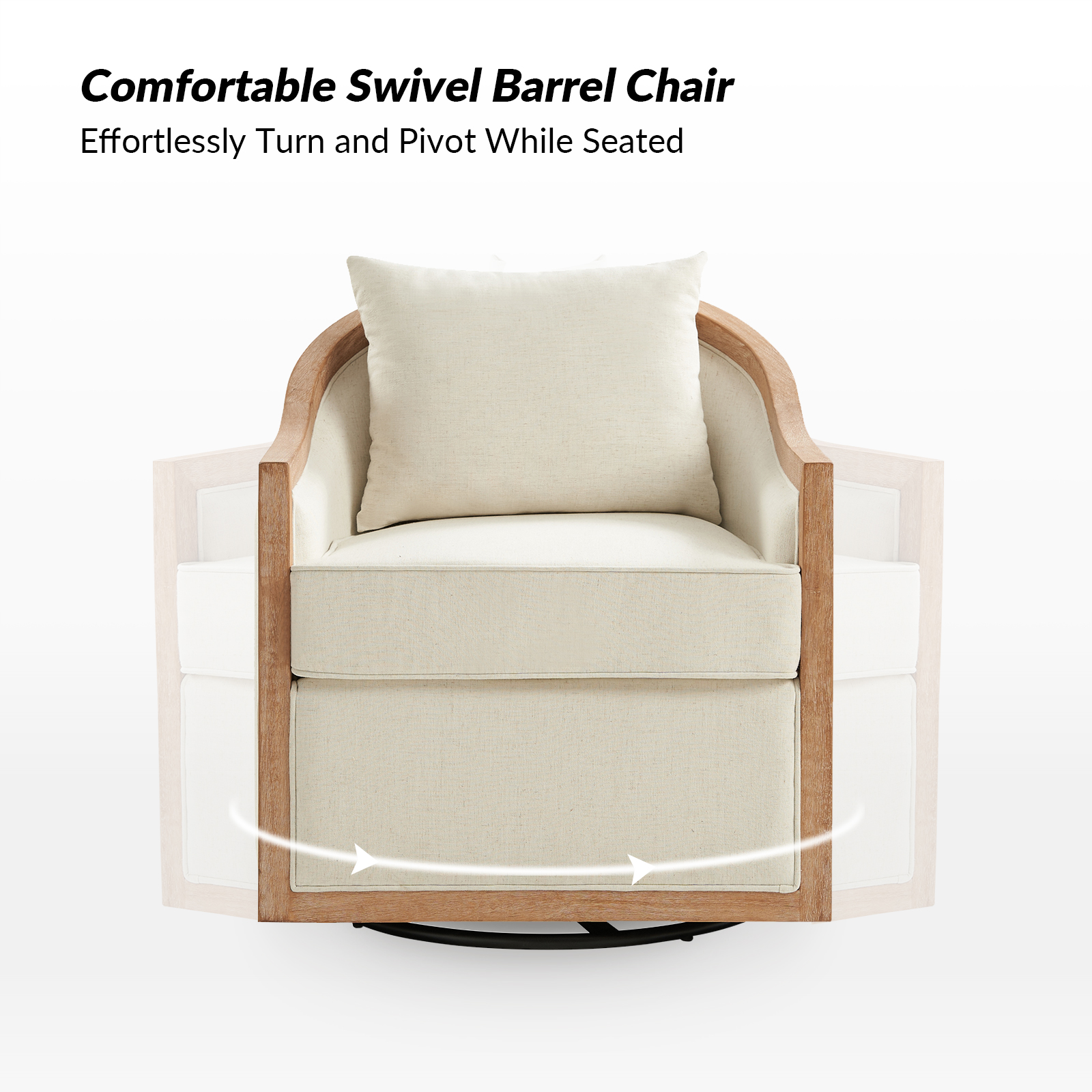 Paul Ivory Farmhouse Solid Wood Swivel Barrel Chair 3 Paul Ivory Farmhouse Solid Wood Swivel Barrel Chair - Image 3