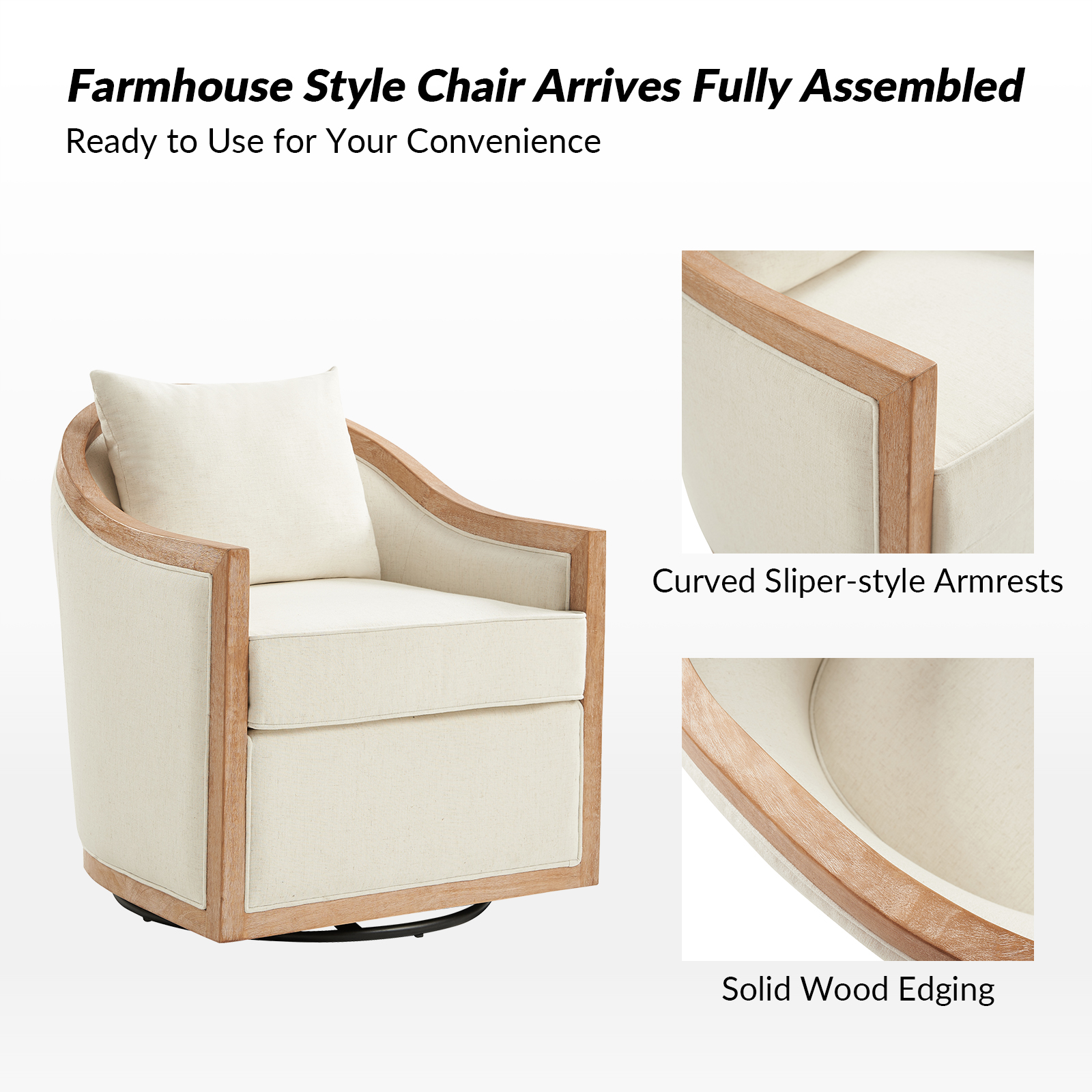 Paul Ivory Farmhouse Solid Wood Swivel Barrel Chair 4 Paul Ivory Farmhouse Solid Wood Swivel Barrel Chair - Image 4
