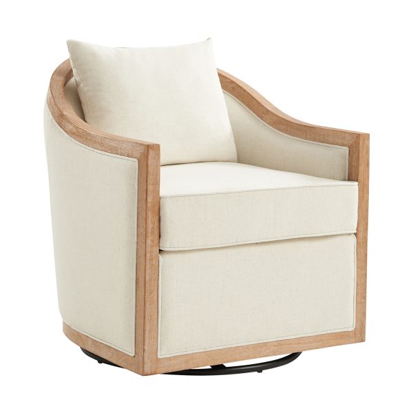 Paul Ivory Farmhouse Solid Wood Swivel Barrel Chair