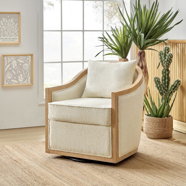 Paul Ivory Farmhouse Swivel Barrel Accent Chair 1