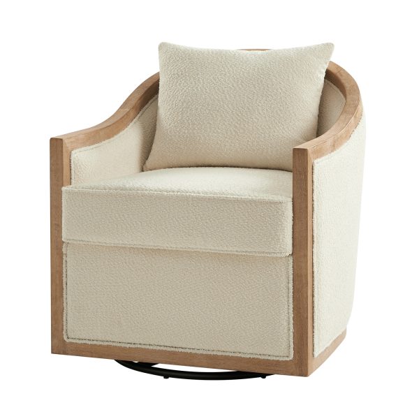 Paul Ivory Farmhouse Swivel Barrel Accent Chair