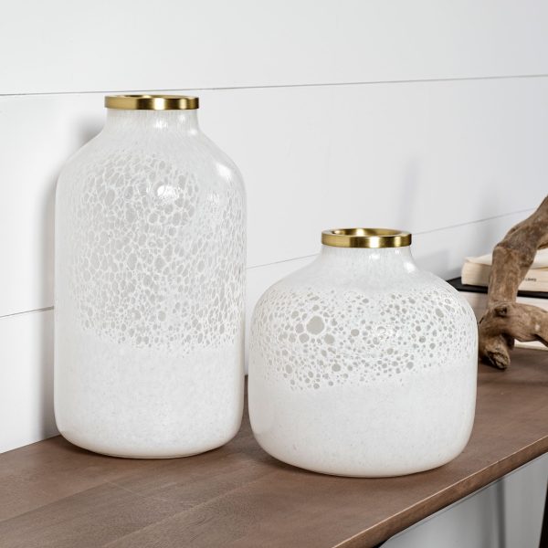 Pearl Short White Gold Rim Glass Vase 3