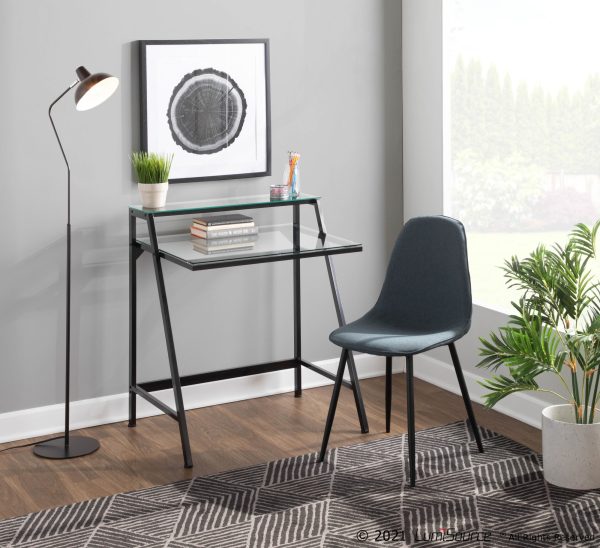 Pebble Black Steel Blue Fabric Contemporary Chairs Set of 2 1