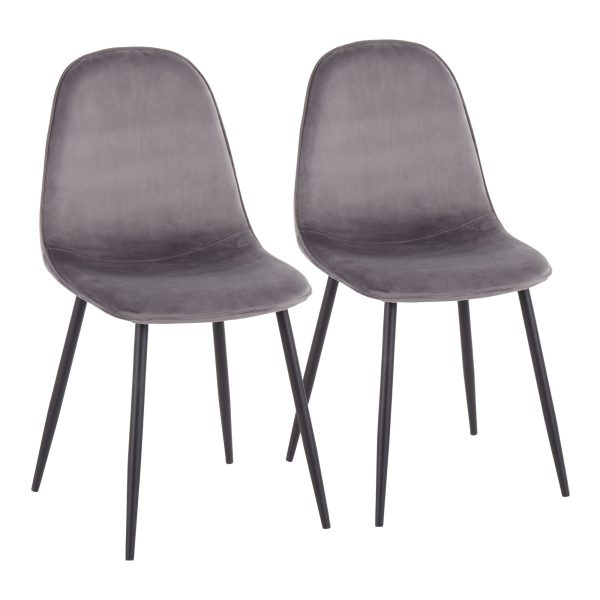 Pebble Black Steel Grey Velvet Contemporary Chairs Set of 2 3