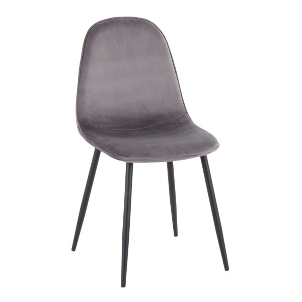 Pebble Black Steel Grey Velvet Contemporary Chairs Set of 2 4