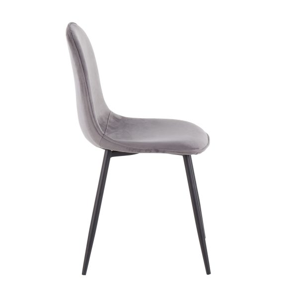 Pebble Black Steel Grey Velvet Contemporary Chairs Set of 2 5