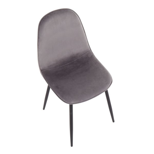 Pebble Black Steel Grey Velvet Contemporary Chairs Set of 2 9