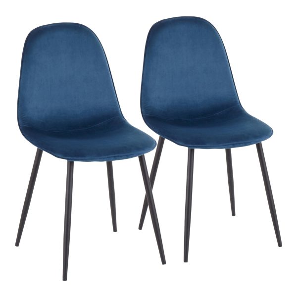 Pebble Black Steel and Blue Velvet Contemporary Chairs Set of 2