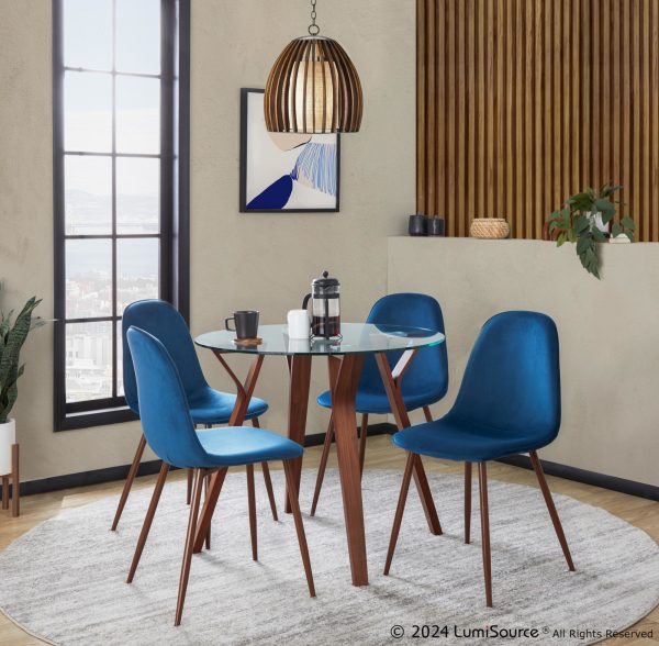 Pebble Blue Velvet Walnut Contemporary Accent Chairs Set of 2 1