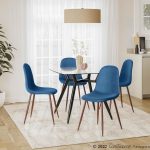 Pebble Blue Velvet Walnut Contemporary Accent Chairs (Set of 2) 12 Pebble Blue Velvet Walnut Contemporary Accent Chairs (Set of 2)