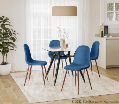 Pebble Blue Velvet Walnut Contemporary Accent Chairs (Set of 2)