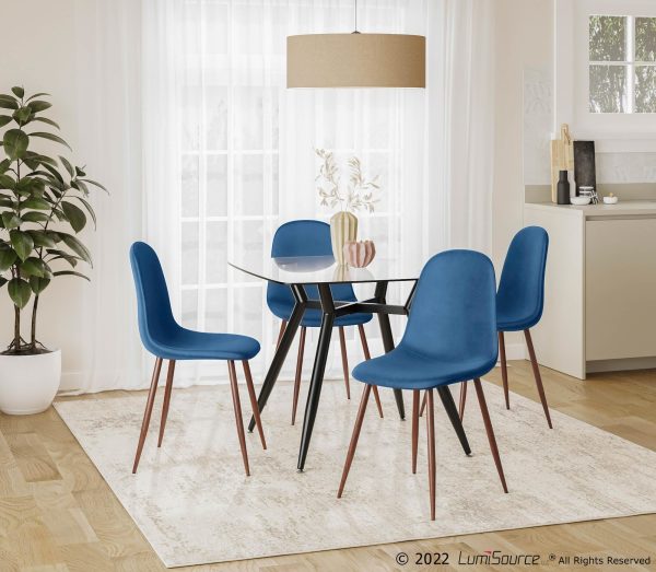 Pebble Blue Velvet Walnut Contemporary Accent Chairs Set of 2