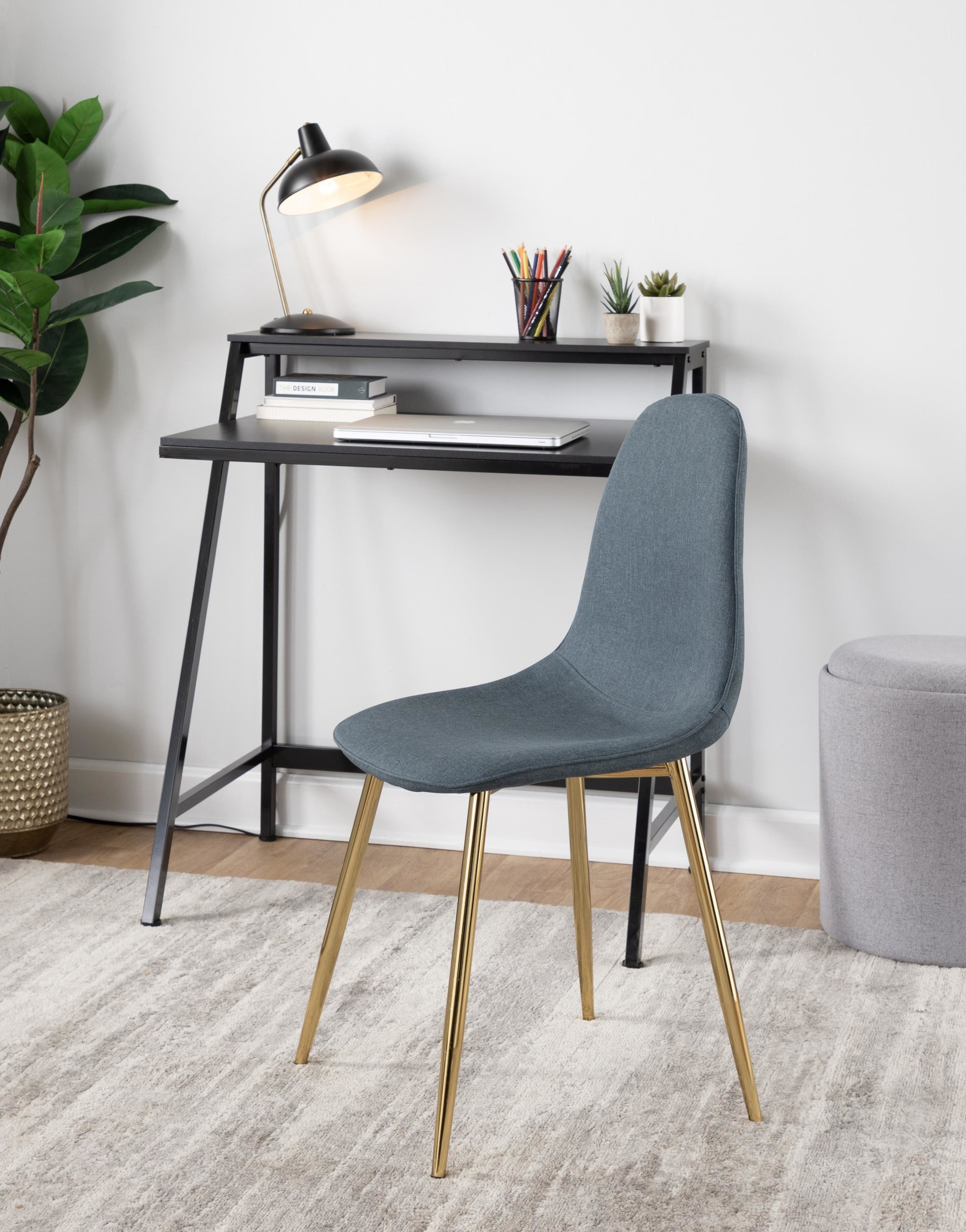 Pebble Contemporary Gold Steel Blue Fabric Dining Chairs (Set of 2) 2 Pebble Contemporary Gold Steel Blue Fabric Dining Chairs (Set of 2) - Image 2