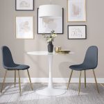 Pebble Contemporary Gold Steel Blue Fabric Dining Chairs (Set of 2)