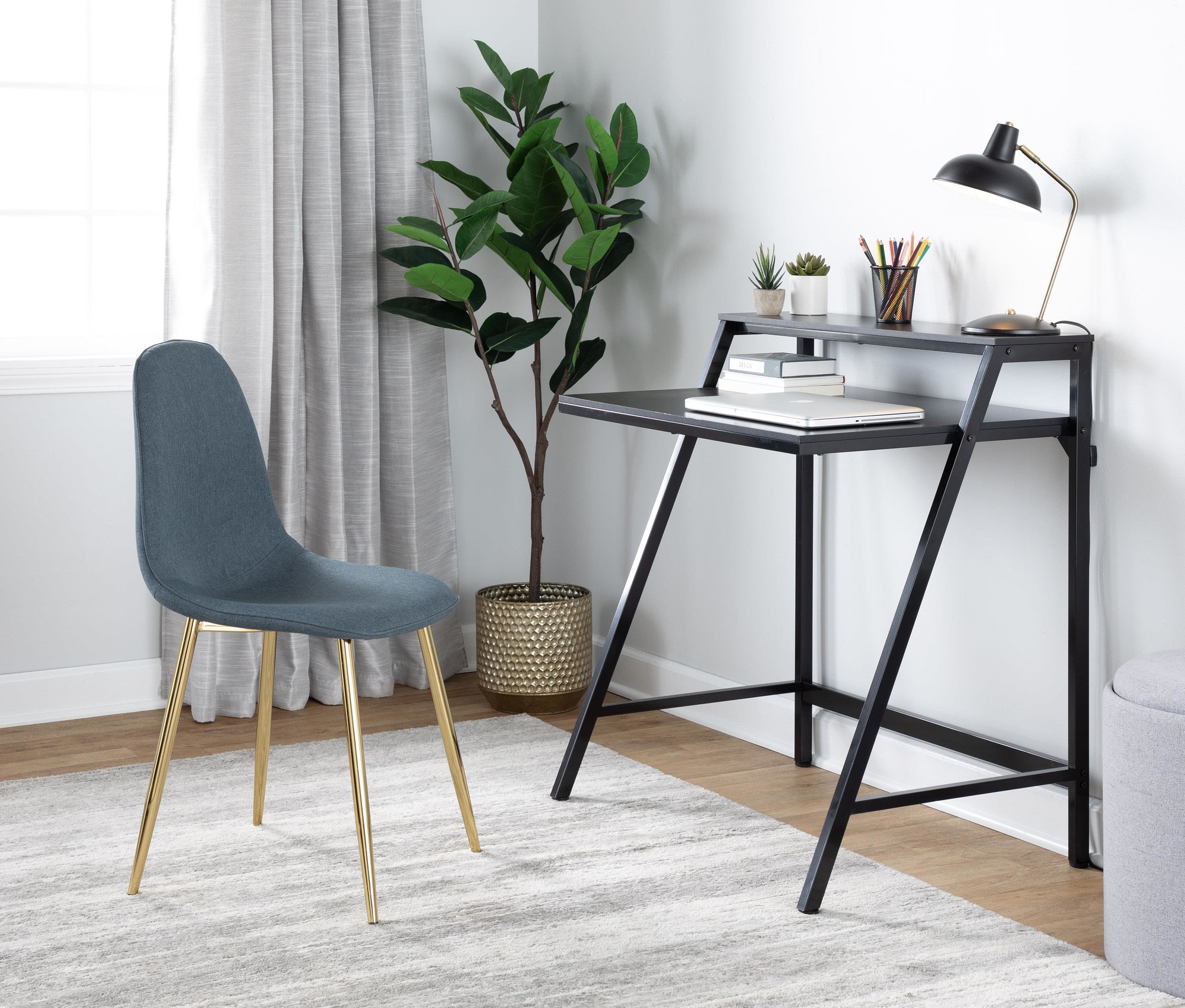 Pebble Contemporary Gold Steel Blue Fabric Dining Chairs (Set of 2) 3 Pebble Contemporary Gold Steel Blue Fabric Dining Chairs (Set of 2) - Image 3