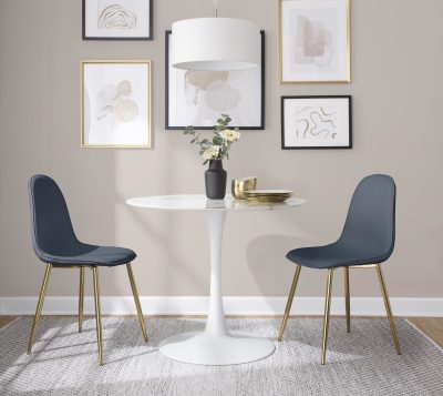 Pebble Contemporary Gold Steel Blue Fabric Dining Chairs (Set of 2)