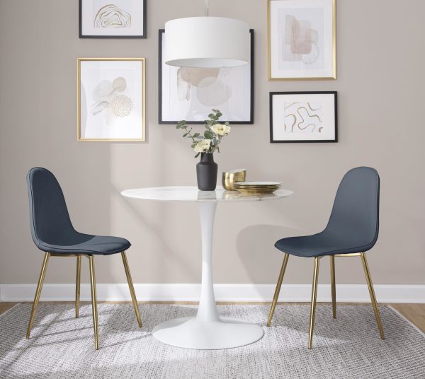 Pebble Contemporary Gold Steel Blue Fabric Dining Chairs Set of 2