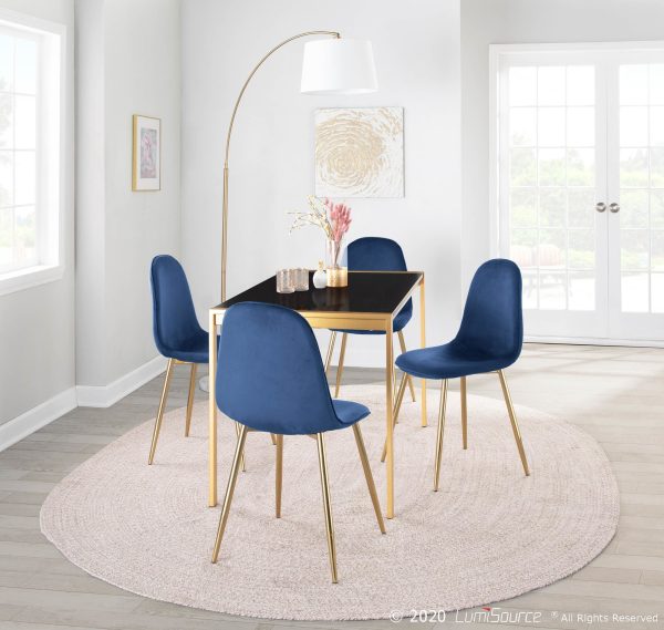 Pebble Contemporary Gold and Blue Velvet Chairs Set of 2 1