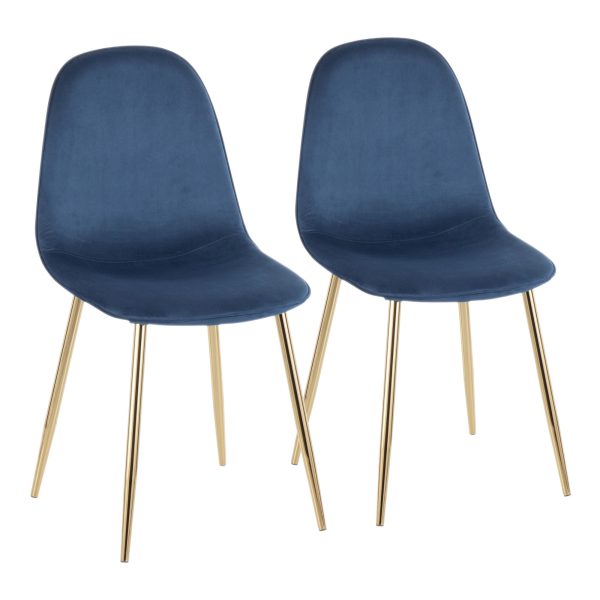 Pebble Contemporary Gold and Blue Velvet Chairs Set of 2 4
