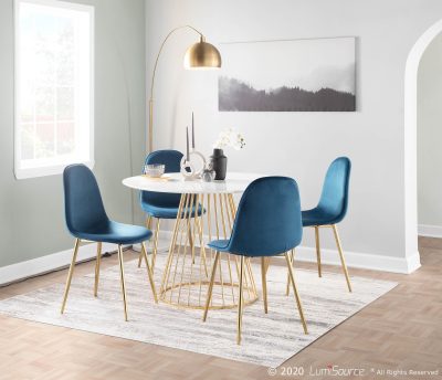Pebble Contemporary Gold and Blue Velvet Chairs (Set of 2)