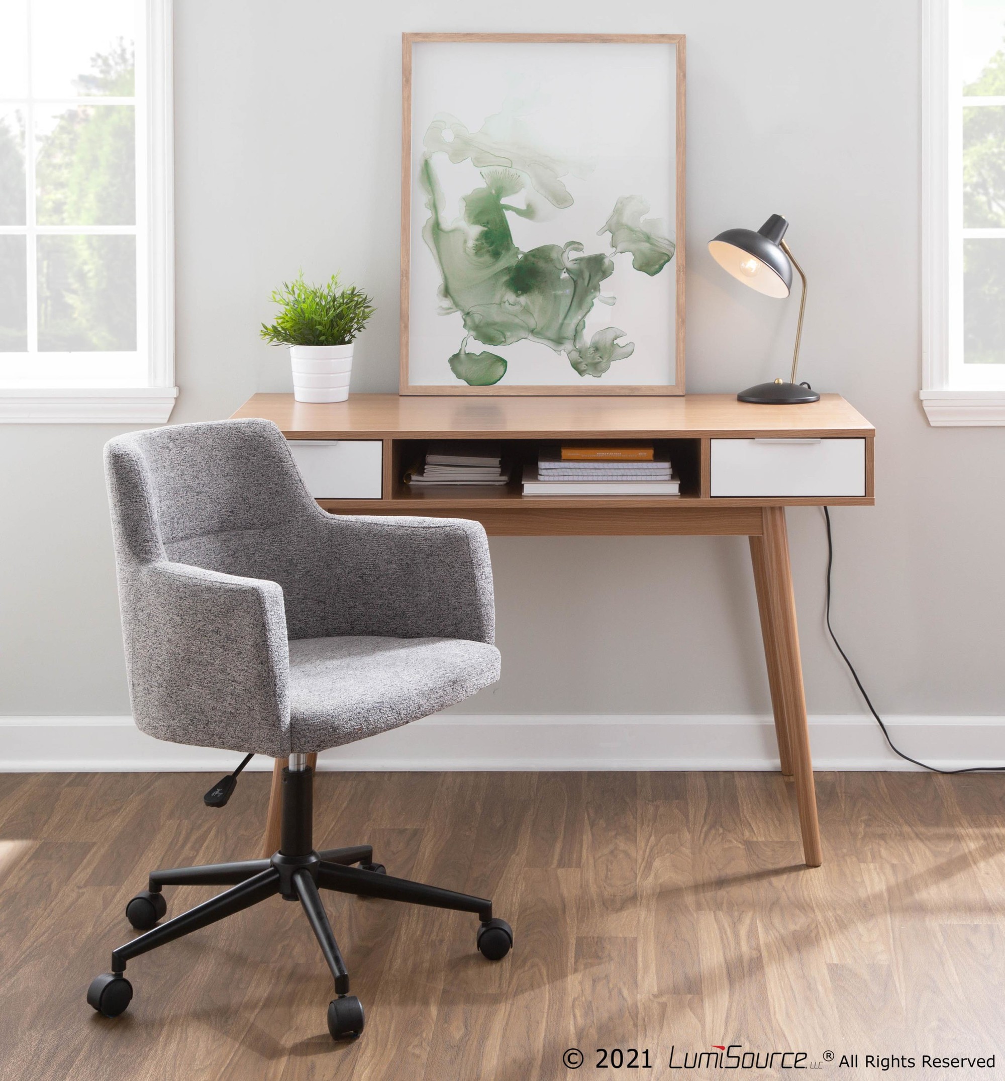 Pebble Contemporary Natural Wood Double Desk 2 Pebble Contemporary Natural Wood Double Desk - Image 2