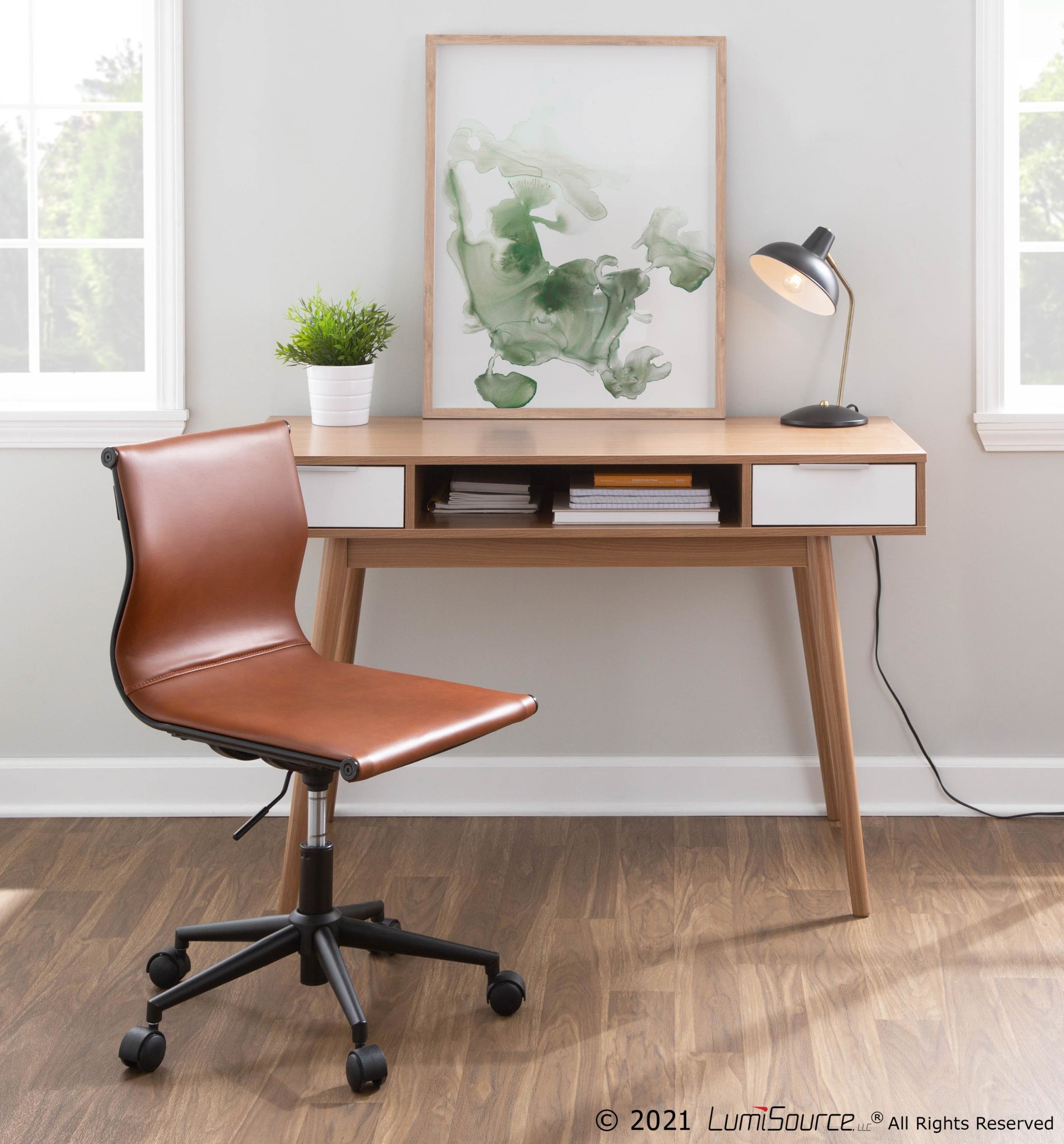 Pebble Contemporary Natural Wood Double Desk 3 Pebble Contemporary Natural Wood Double Desk - Image 3