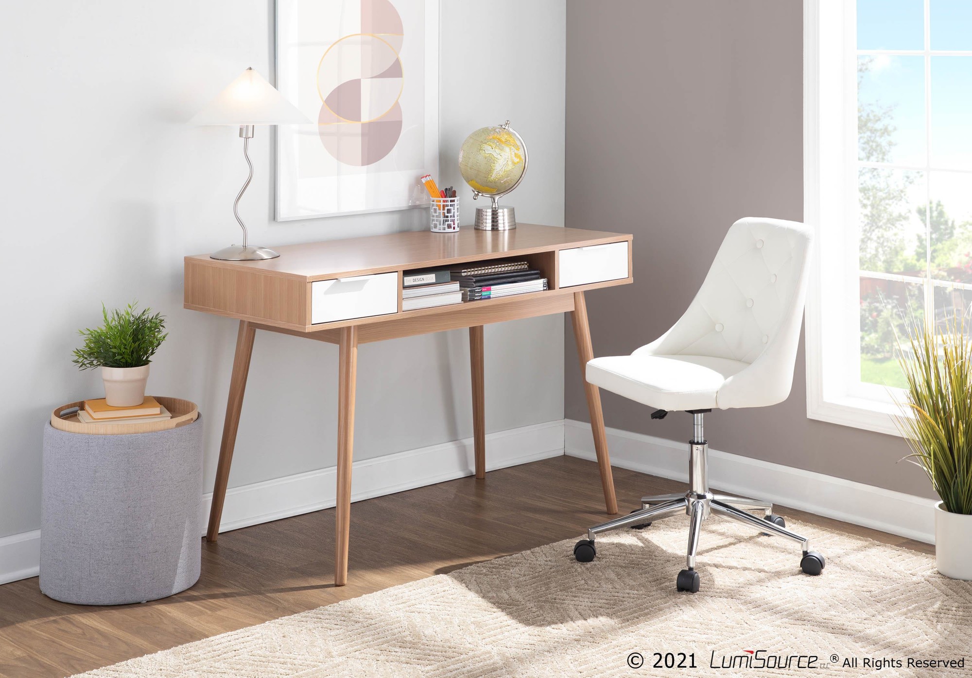 Pebble Contemporary Natural Wood Double Desk 4 Pebble Contemporary Natural Wood Double Desk - Image 4