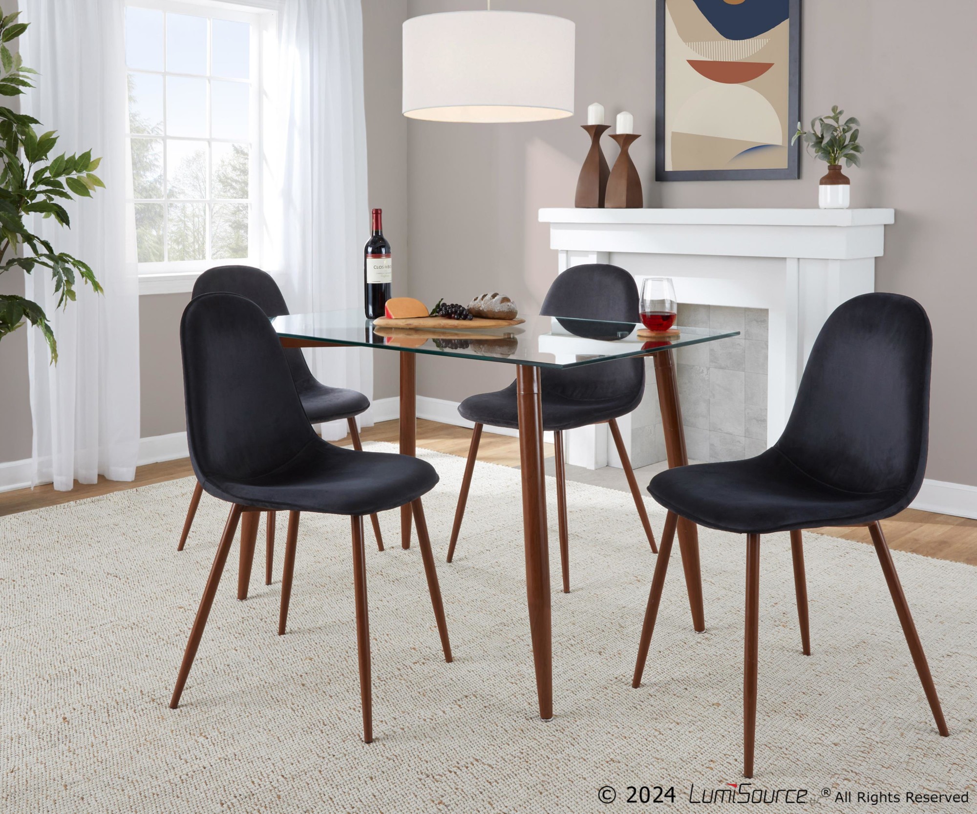 Pebble Contemporary Walnut Black Velvet Dining Chairs (Set of 2) 2 Pebble Contemporary Walnut Black Velvet Dining Chairs (Set of 2) - Image 2