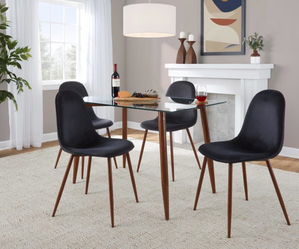 Pebble Contemporary Walnut Black Velvet Dining Chairs Set of 2 2