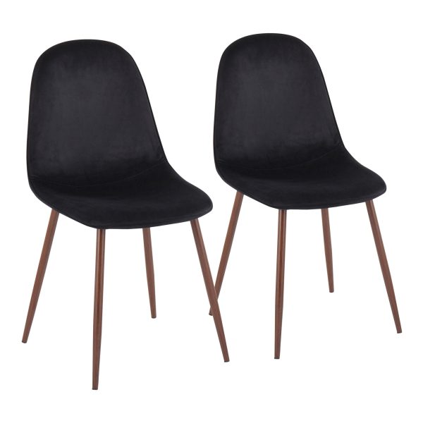 Pebble Contemporary Walnut Black Velvet Dining Chairs Set of 2 3