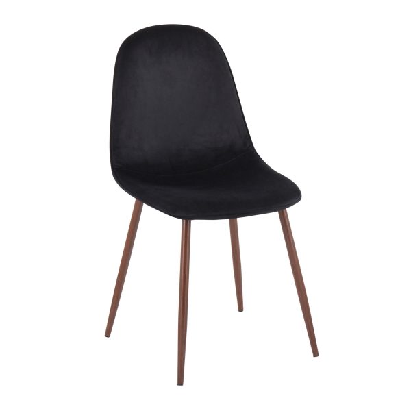 Pebble Contemporary Walnut Black Velvet Dining Chairs Set of 2 4