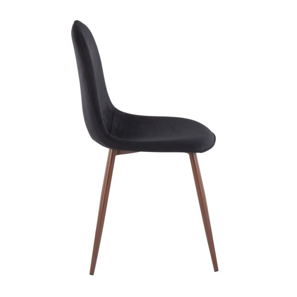 Pebble Contemporary Walnut Black Velvet Dining Chairs Set of 2 5
