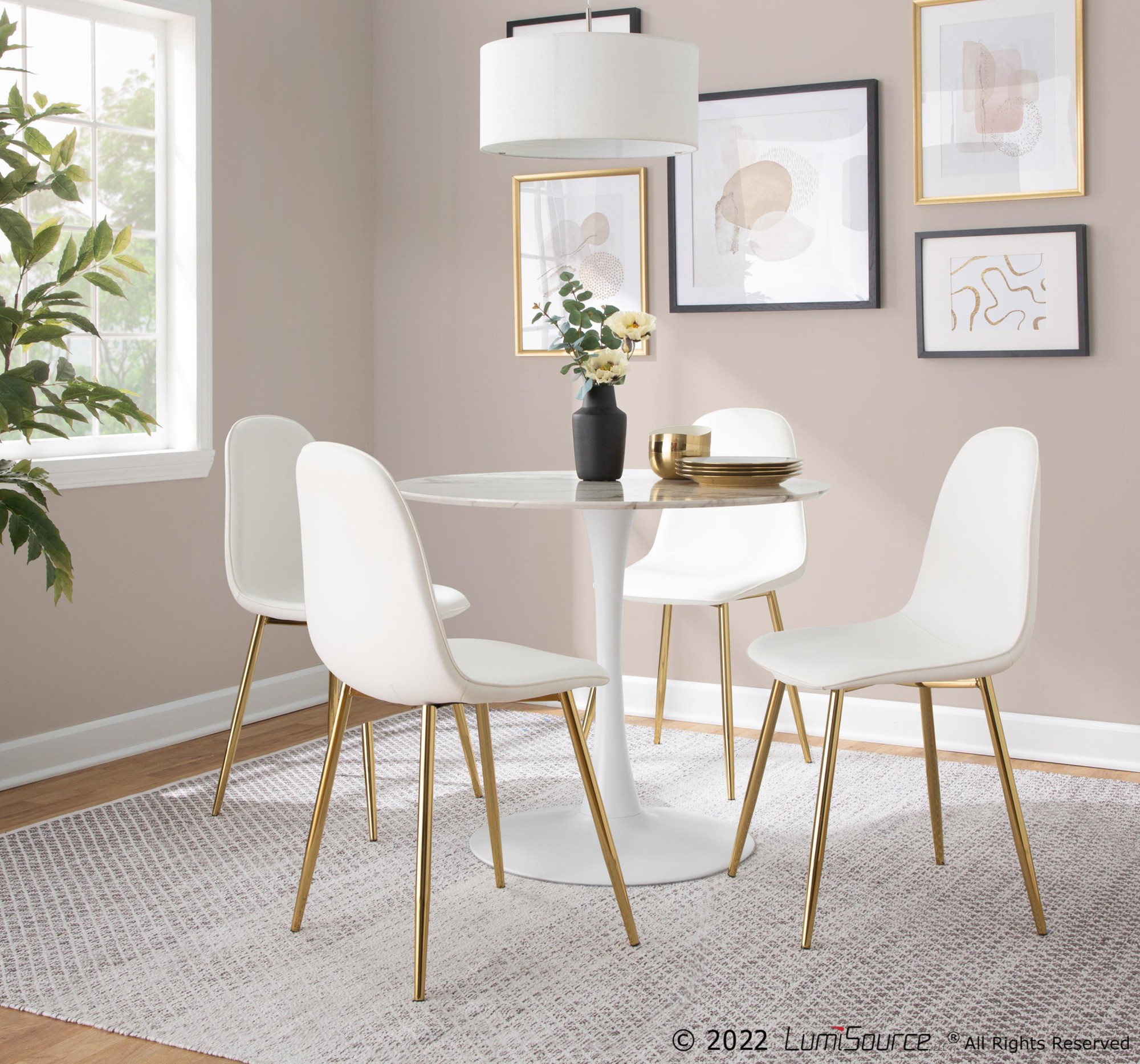 Pebble Contemporary White Marble Veneer Round Dining Table 2 Pebble Contemporary White Marble Veneer Round Dining Table - Image 2