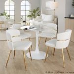 Pebble Contemporary White Marble Veneer Round Dining Table 14 Pebble Contemporary White Marble Veneer Round Dining Table