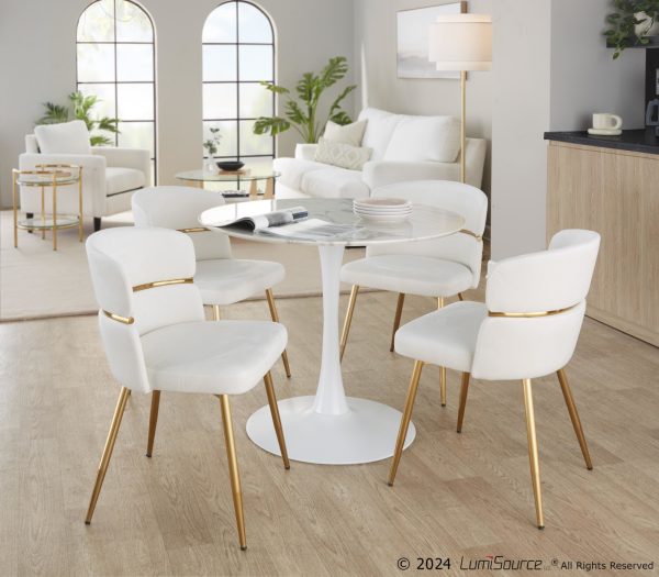 Pebble Contemporary White Marble Veneer Round Dining Table 2