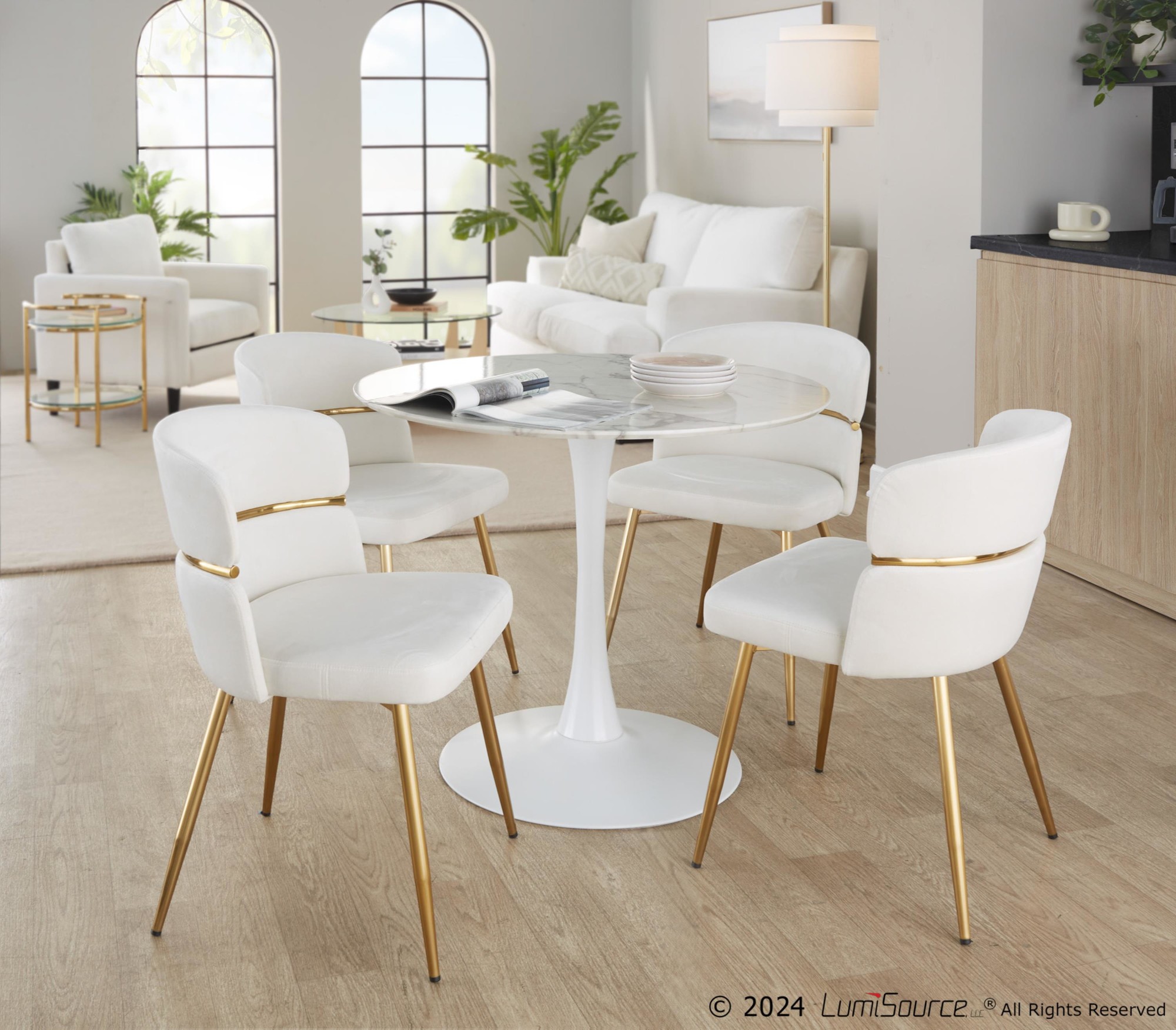 Pebble Contemporary White Marble Veneer Round Dining Table 3 Pebble Contemporary White Marble Veneer Round Dining Table - Image 3