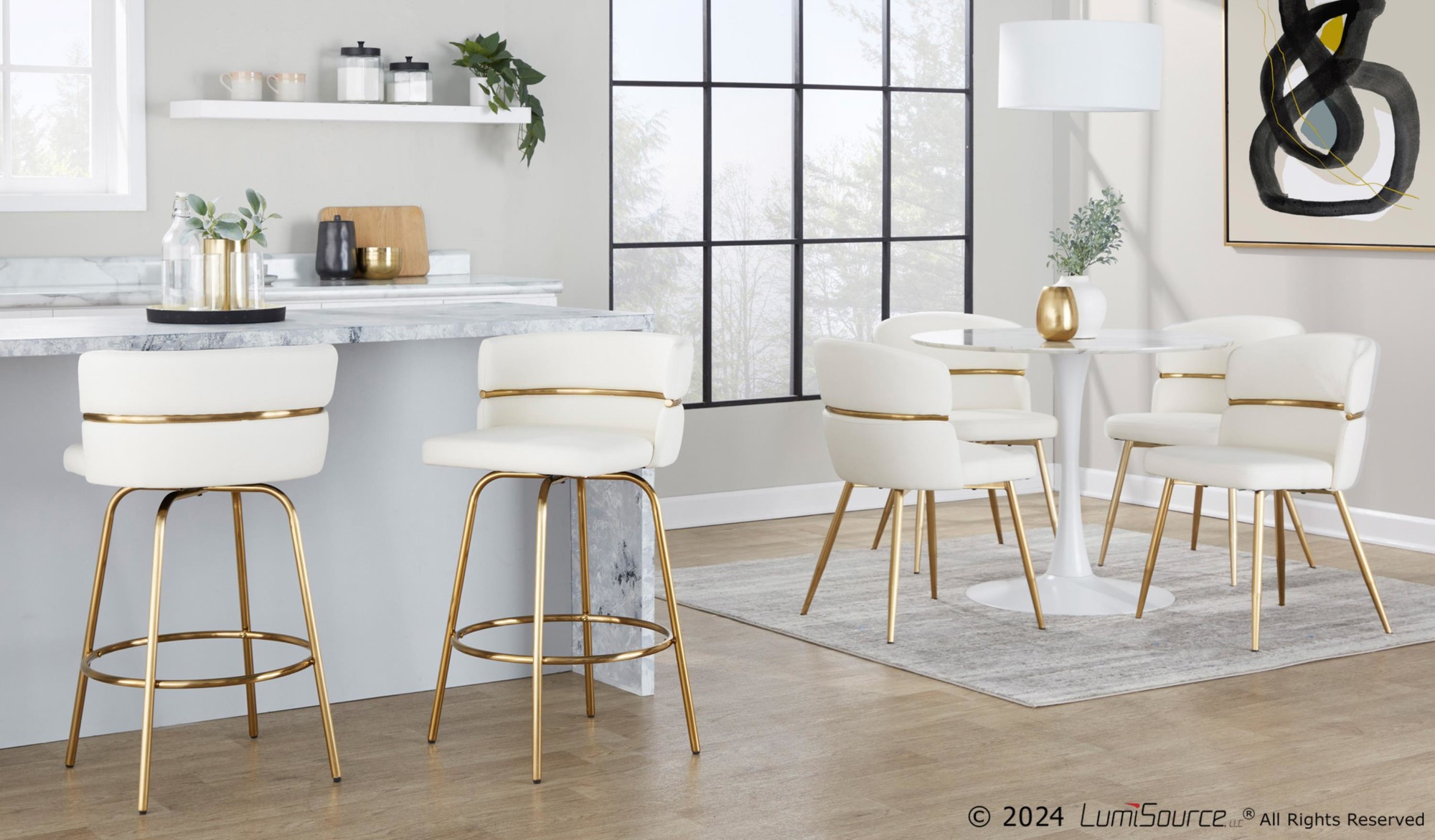 Pebble Contemporary White Marble Veneer Round Dining Table 4 Pebble Contemporary White Marble Veneer Round Dining Table - Image 4