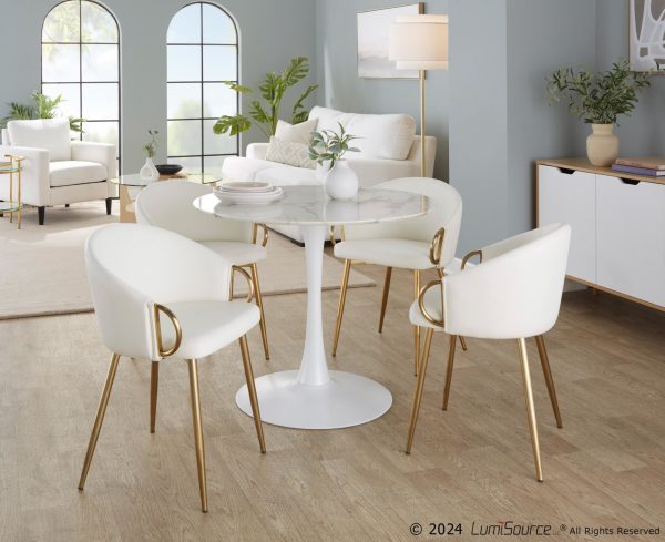 Pebble Contemporary White Marble Veneer Round Dining Table 4