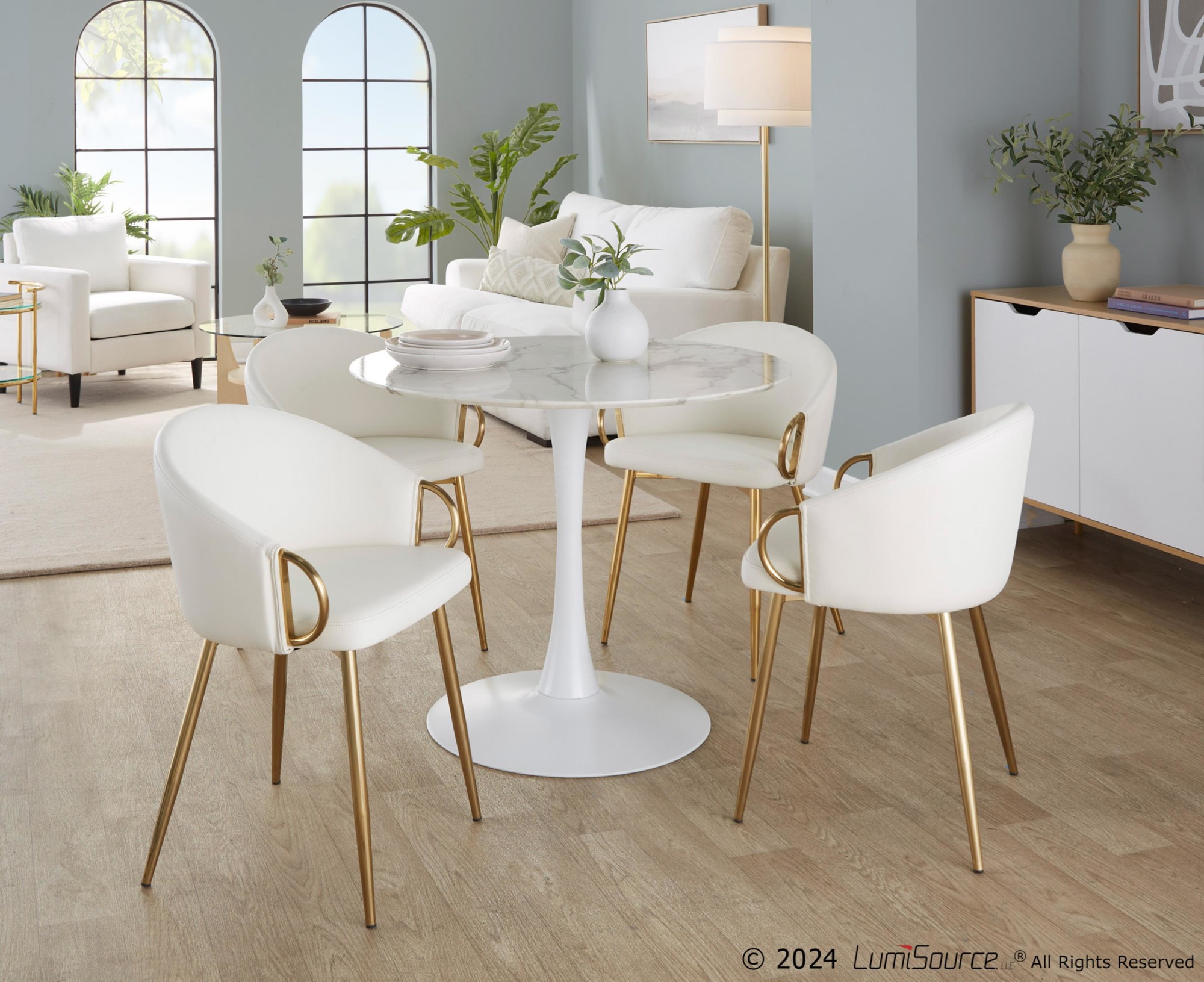 Pebble Contemporary White Marble Veneer Round Dining Table 5 Pebble Contemporary White Marble Veneer Round Dining Table - Image 5