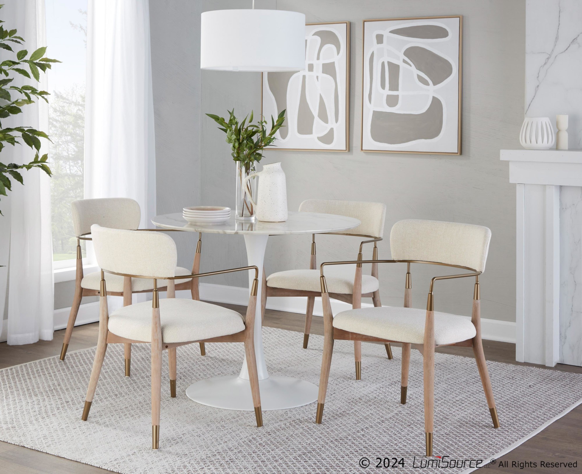 Pebble Contemporary White Marble Veneer Round Dining Table 7 Pebble Contemporary White Marble Veneer Round Dining Table - Image 7